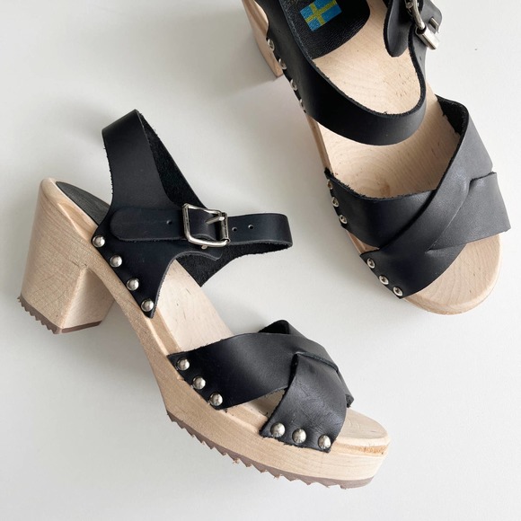 MIA Shoes - NWOT MIA Sweden Black Leather Gertrude Platform Clog Sandals Size 38/7.5
